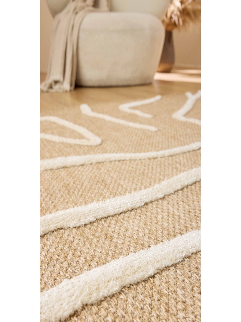 Tapis aspect jute - Palma - Motif géométrique Blanc - Kiabi