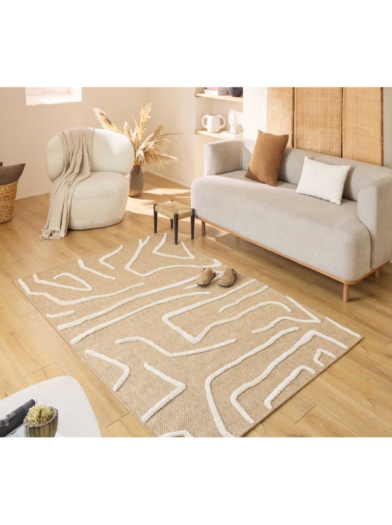 Tapis aspect jute - Palma - Motif géométrique Blanc - Kiabi