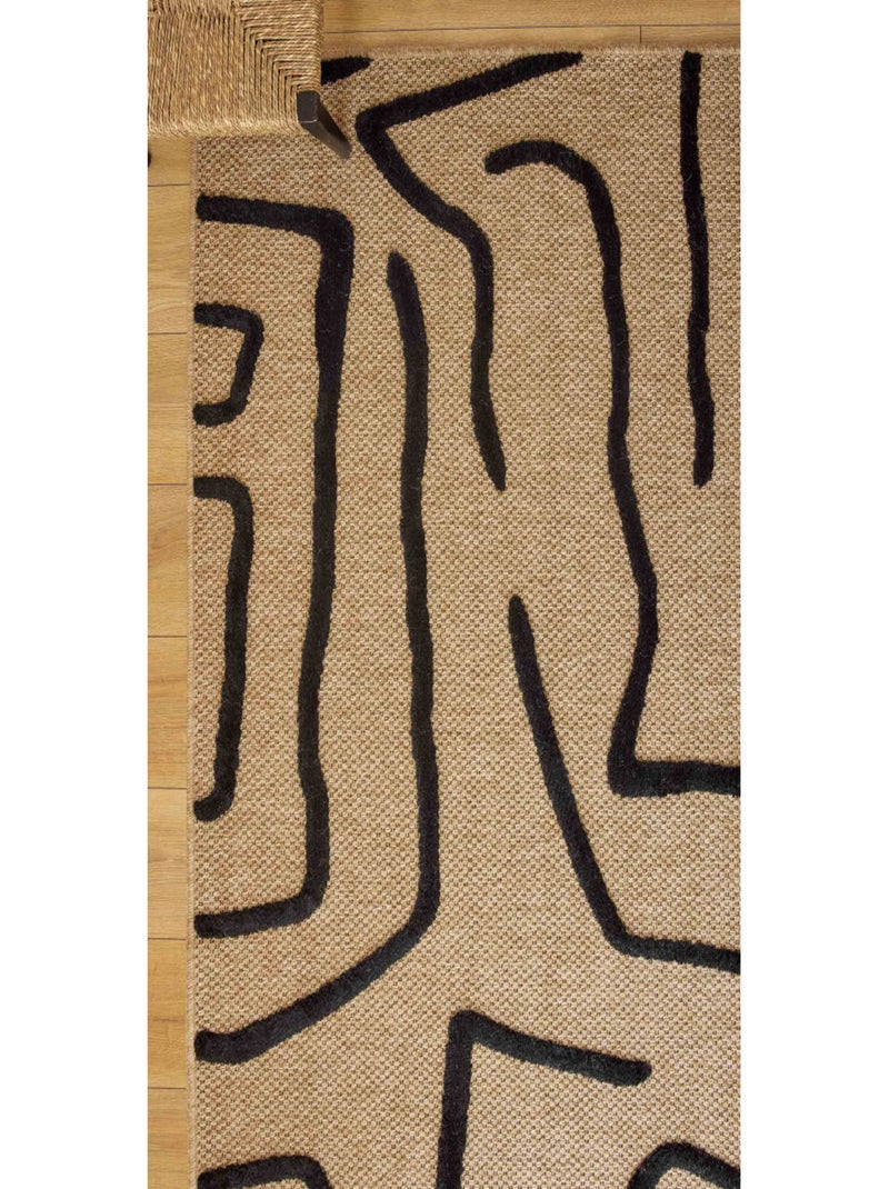 Tapis aspect jute - Palma - Motif géométrique Noir - Kiabi