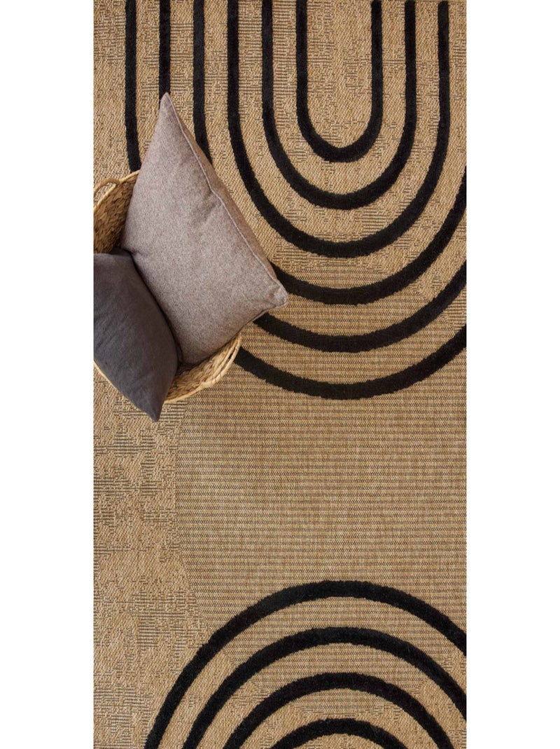 Tapis aspect jute - Palma - Motif géométrique Noir - Kiabi