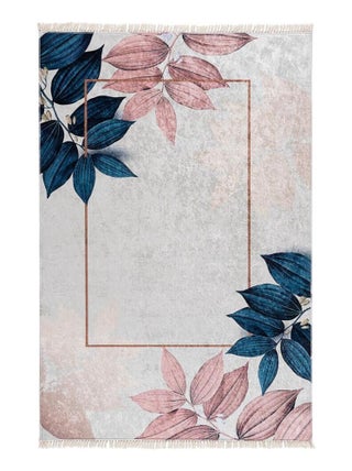 Tapis avec franges lavable en machine floral moderne Amabele