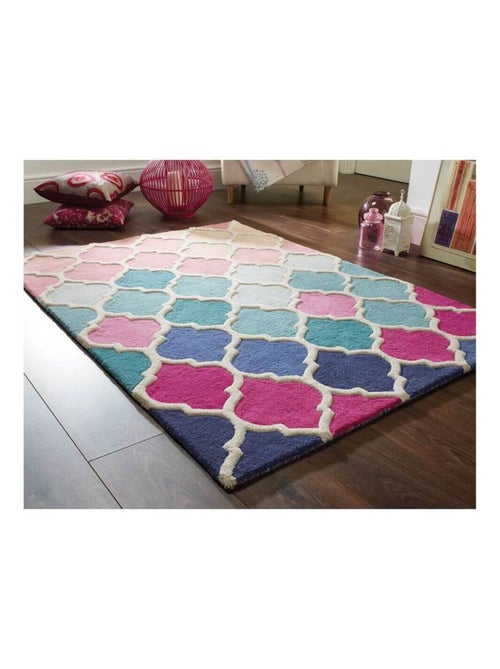 Tapis baroque rose rectangle à courtes mèches Rosella - Kiabi