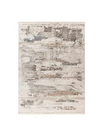 Tapis beige moderne avec franges rayé Nova