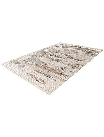 Tapis beige moderne avec franges rayé Nova