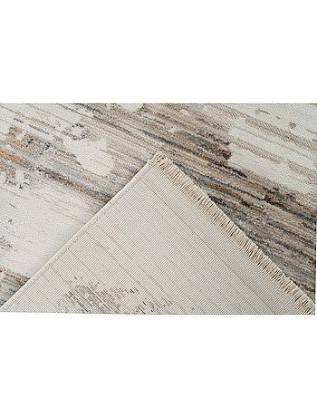 Tapis beige moderne avec franges rayé Nova