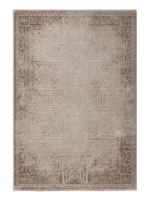 Tapis beige vintage avec effet 3D rayé à mèches courtes Chimay - Kiabi