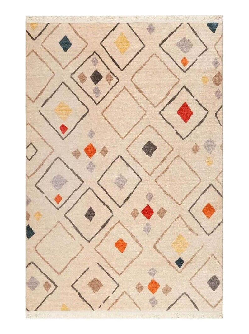 Tapis berbère à courtes mèches kilim Mont Royal Beige - Kiabi