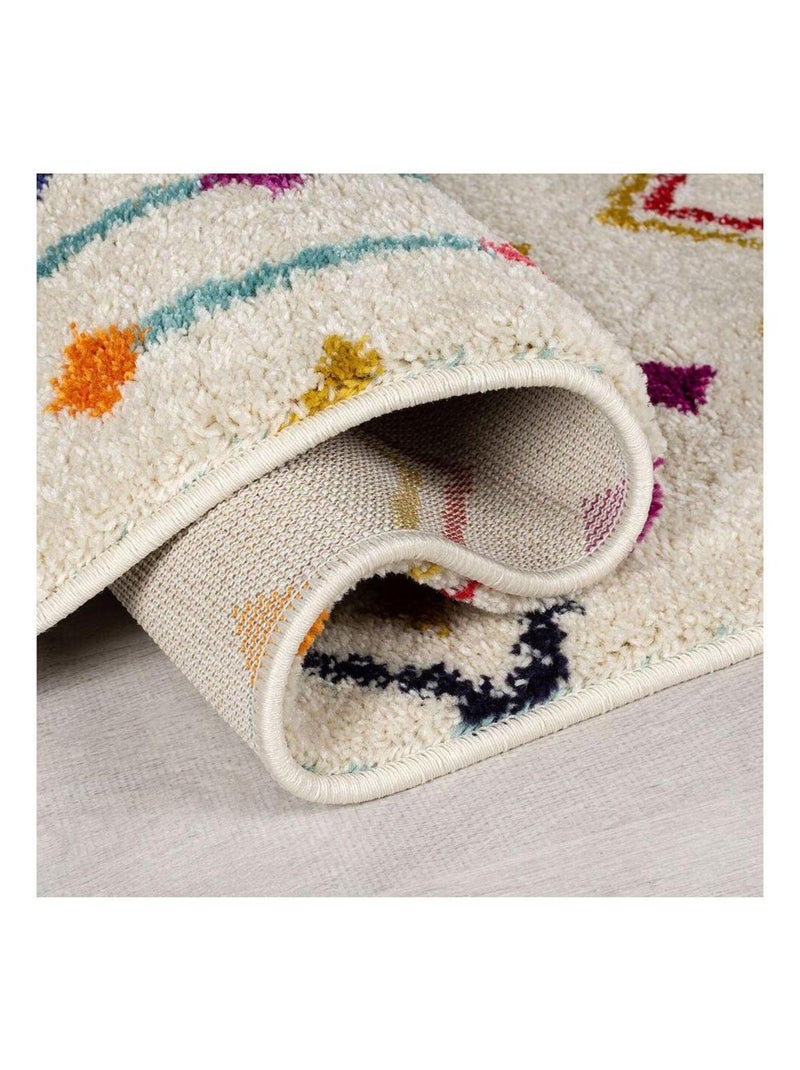 Tapis berbère avec franges ethnique rectangle Prairie Ecru - Kiabi