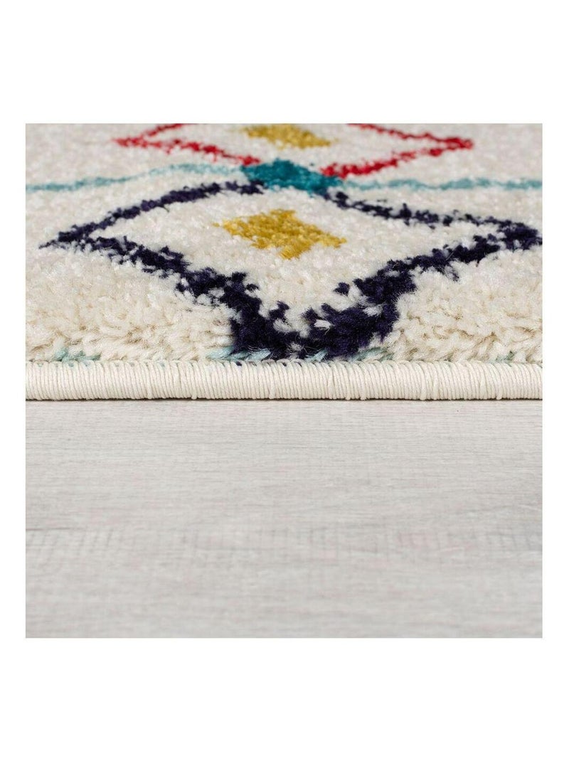 Tapis berbère avec franges ethnique rectangle Prairie Ecru - Kiabi