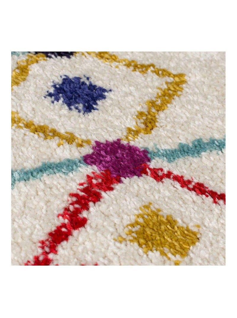 Tapis berbère avec franges ethnique rectangle Prairie Ecru - Kiabi