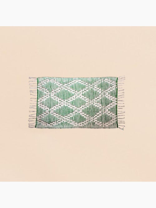 Tapis berbère blanc, vert à franges 60x90cm - Kiabi