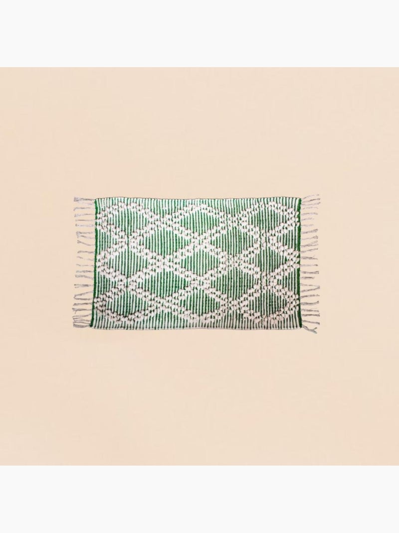 Tapis berbère blanc, vert à franges 60x90cm Blanc - Kiabi