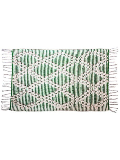 Tapis berbère blanc, vert à franges 60x90cm - Kiabi