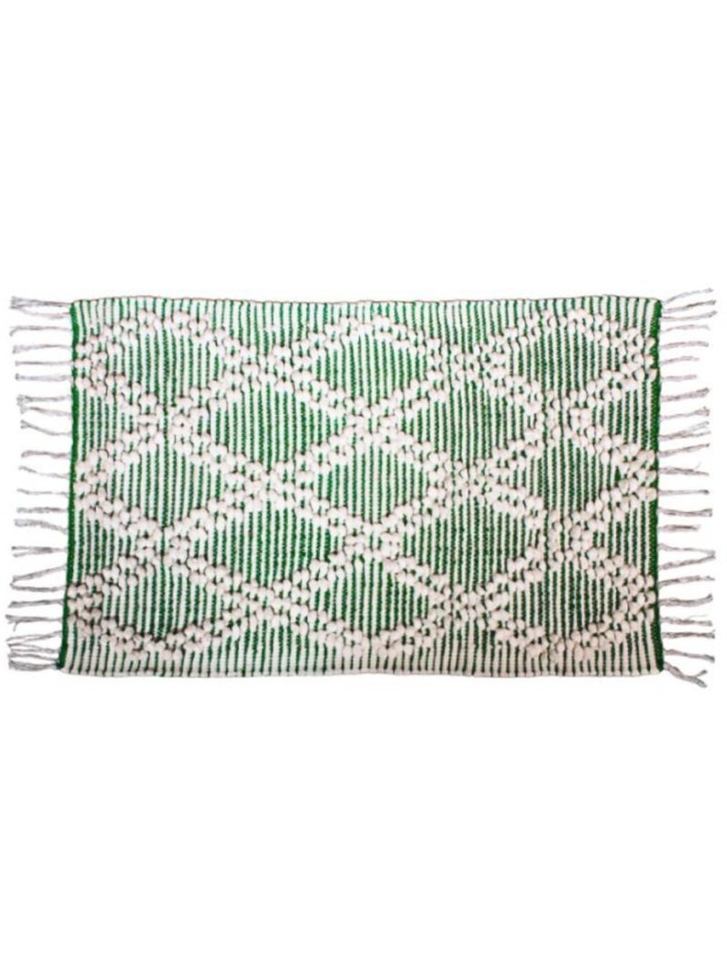 Tapis berbère blanc, vert à franges 60x90cm Blanc - Kiabi