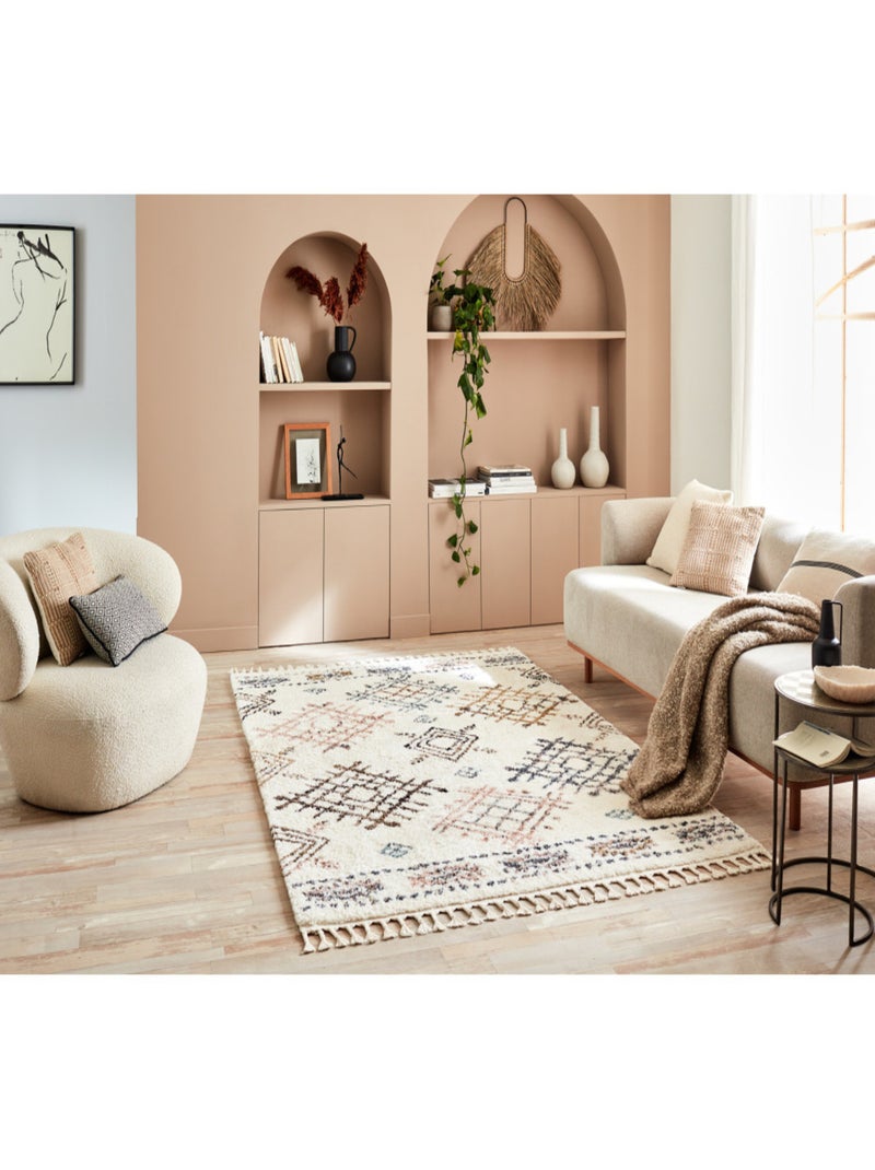 Tapis berbère en laine motifs losanges Beige - Kiabi