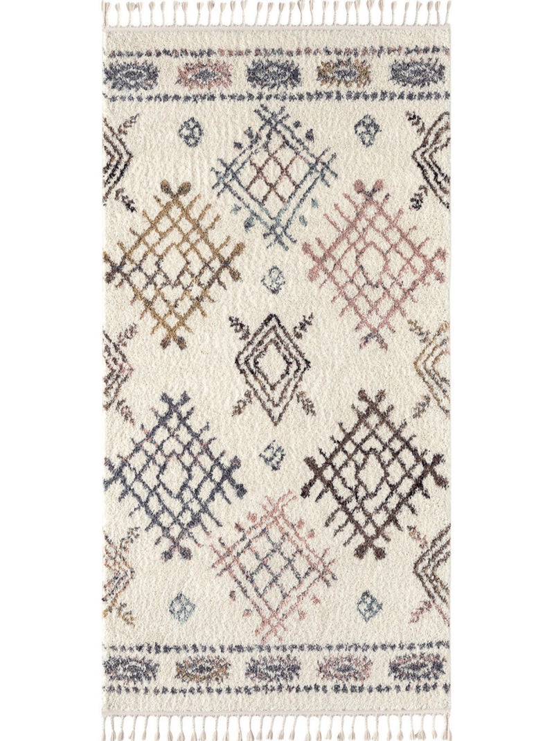Tapis berbère en laine motifs losanges Beige - Kiabi