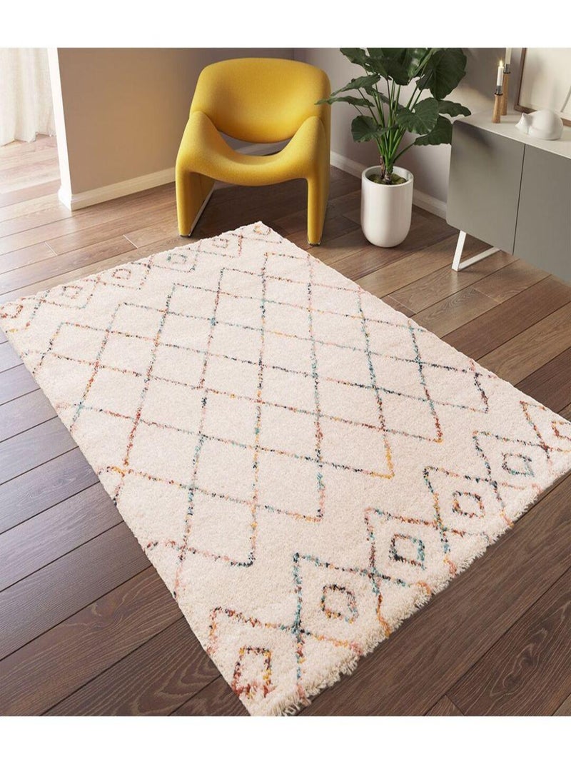 Tapis berbère ethnique shaggy crème Medina Ecru - Kiabi