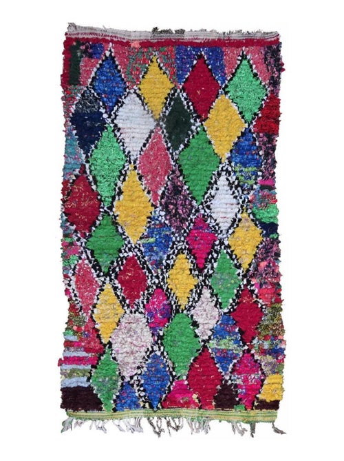 Tapis berbère Fait main BOUCHAROUETTE 46 Multicolore 110x185 en tissu recyclé - Kiabi
