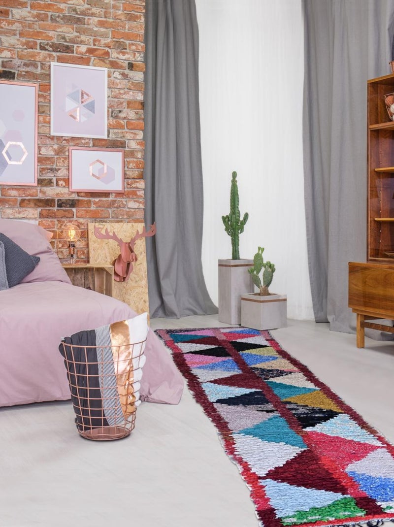 Tapis berbère Fait main BOUCHAROUETTE BENO Multicolore 75x320 en coton Multicolore - Kiabi