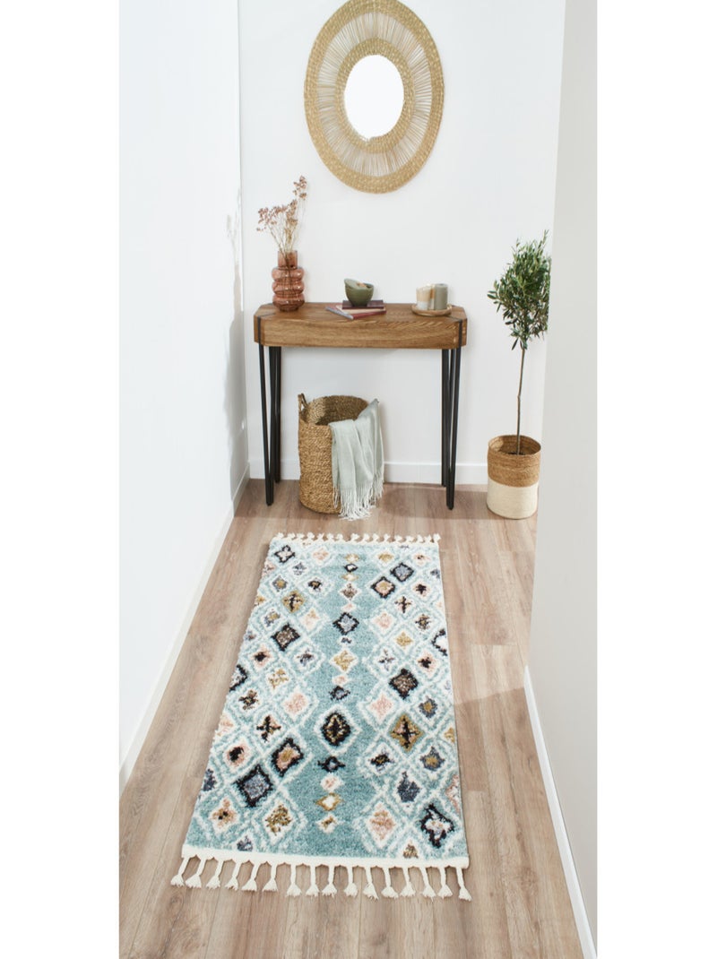 Tapis berbère motifs losange Bleu turquoise - Kiabi