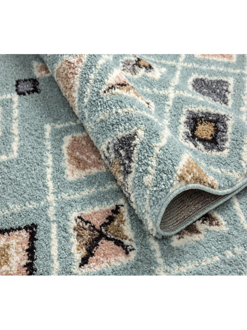 Tapis berbère motifs losange Bleu turquoise - Kiabi