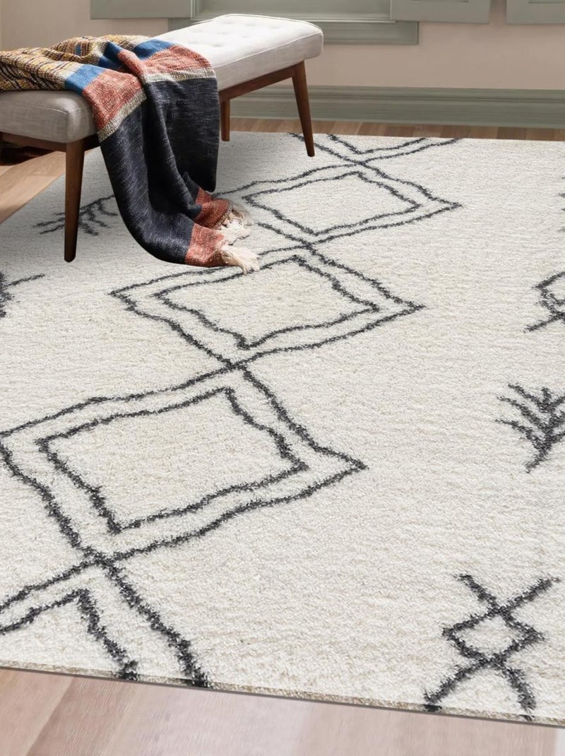 Tapis berbère tissé motif ethnic LYN4 DOUX 3 Ecru - Kiabi
