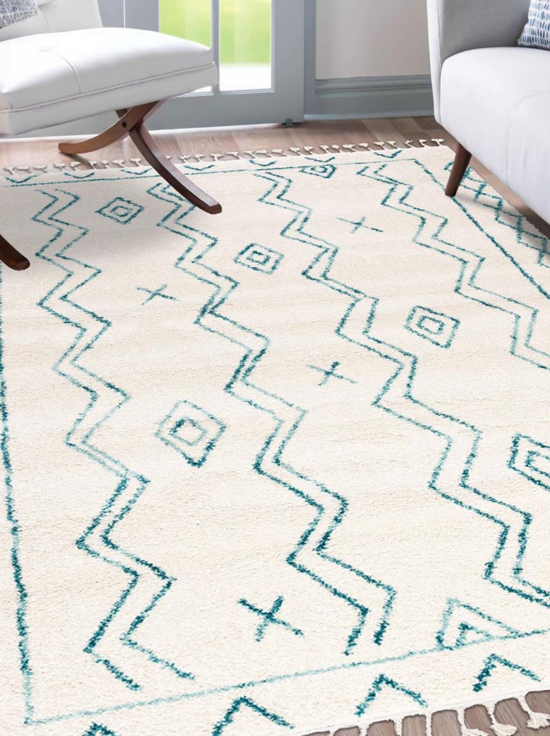 Tapis berbère tissé motif ethnic LYN5 Ecru - Kiabi