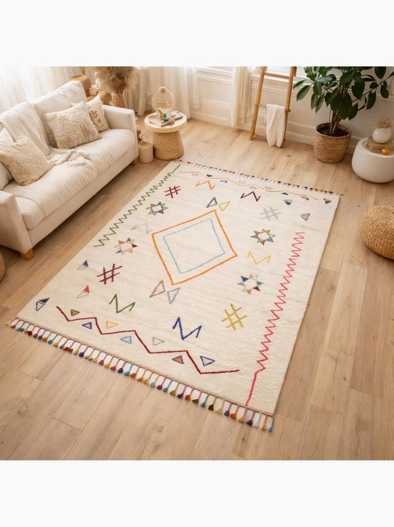 Tapis berbère tissé motif ethnic LYN5 JADIDA Ecru - Kiabi