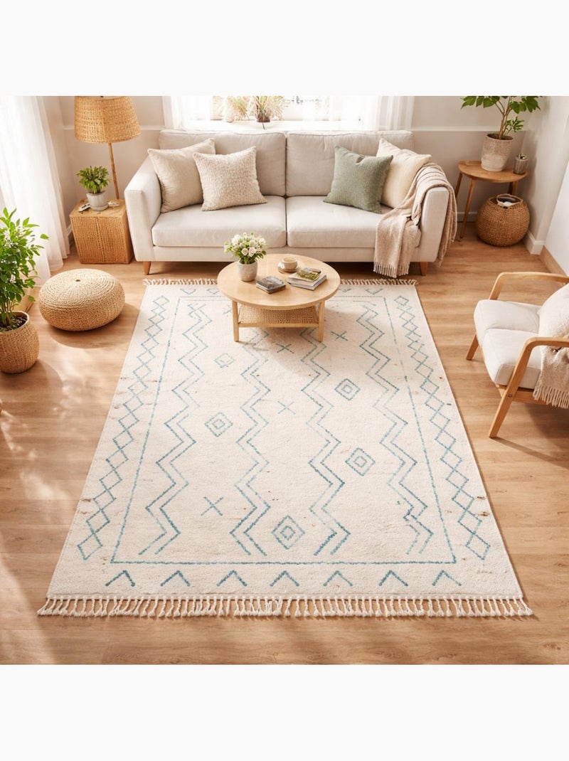 Tapis berbère tissé motif ethnic LYN5 MADIDA Ecru - Kiabi