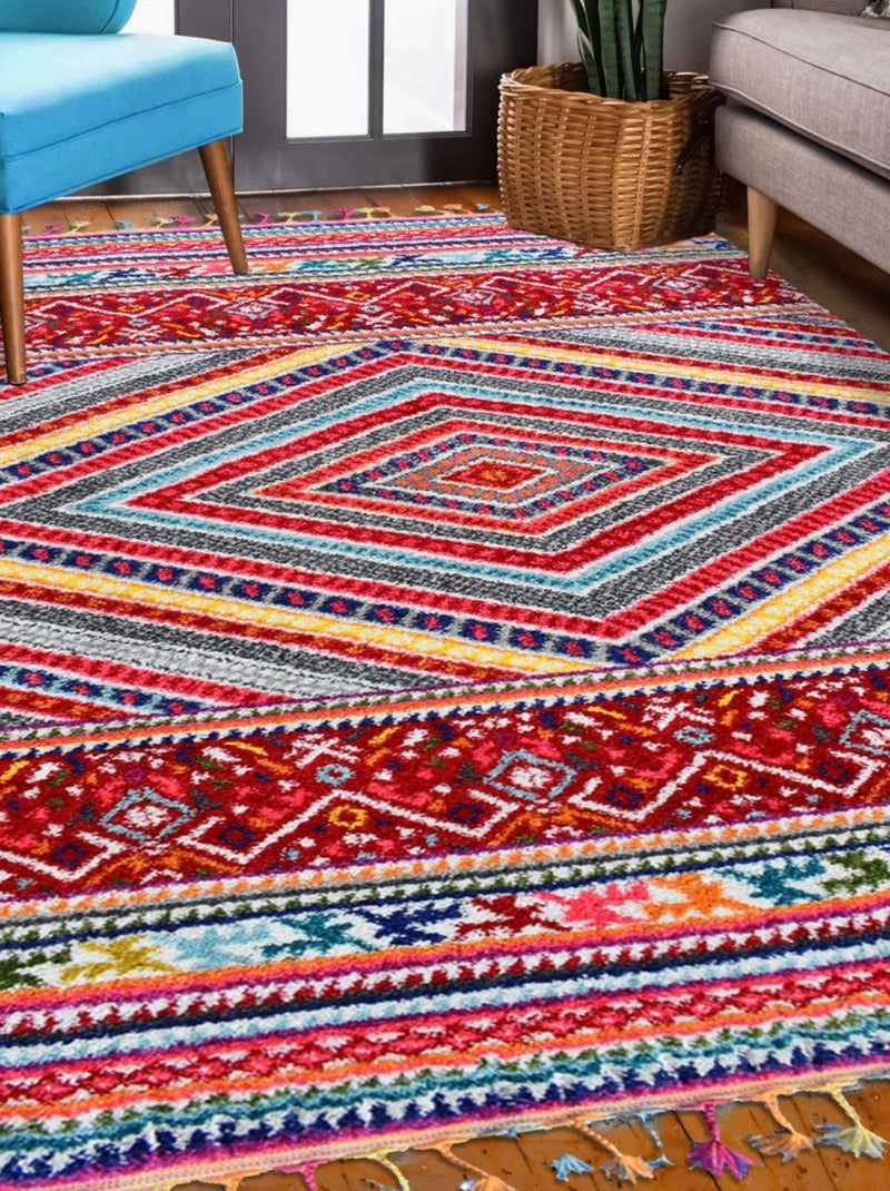 Tapis berbère tissé motif ethnic NOAR Rouge - Kiabi