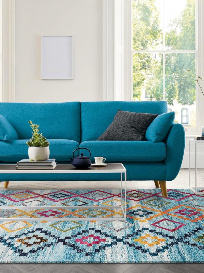Tapis berbère tissé motif ethnic OURIKA 5 Bleu - Kiabi