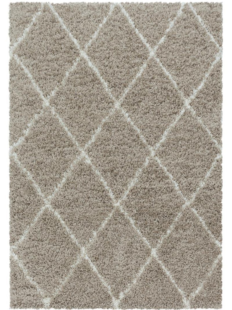 Tapis berbère tissé motif losange SHAGGY A Beige - Kiabi