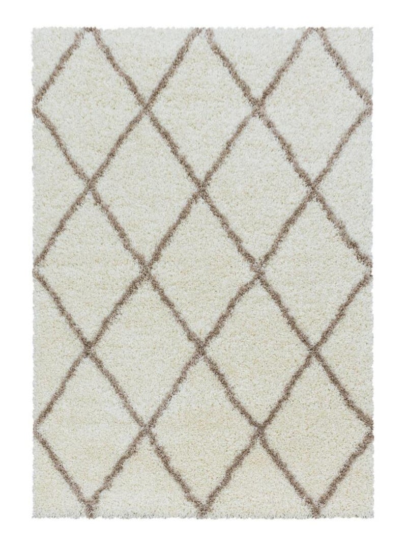 Tapis berbère tissé motif losange SHAGGY A Ecru - Kiabi