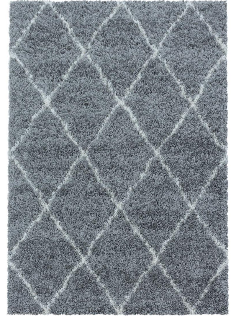 Tapis berbère tissé motif losange shaggy a Gris - Kiabi