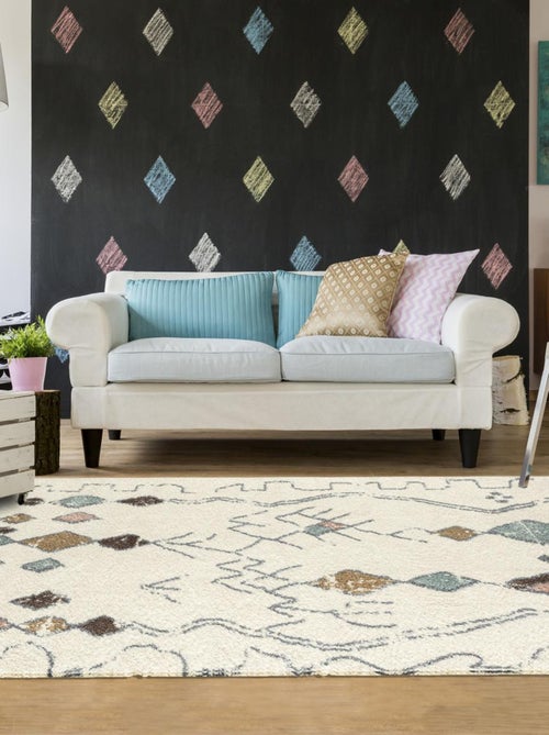 Tapis berbère tissé motif saharien PASTEL B - Kiabi