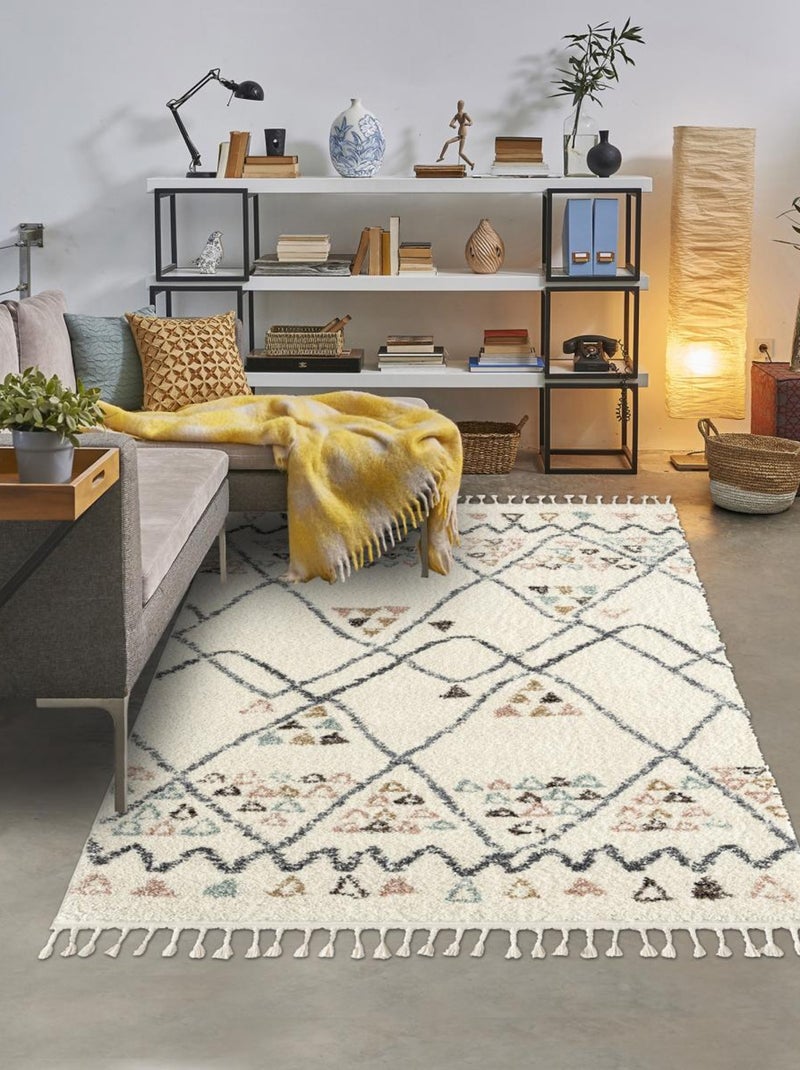 Tapis berbère tissé motif saharien PASTEL D Ecru - Kiabi