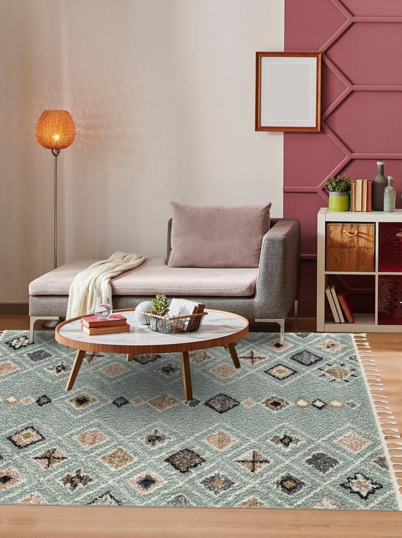 Tapis berbère tissé motif saharien PASTEL E Bleu - Kiabi