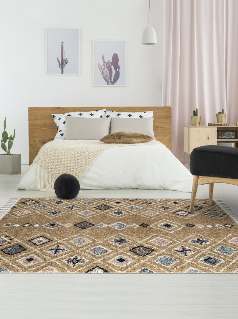 Tapis berbère tissé motif saharien PASTEL E Jaune - Kiabi
