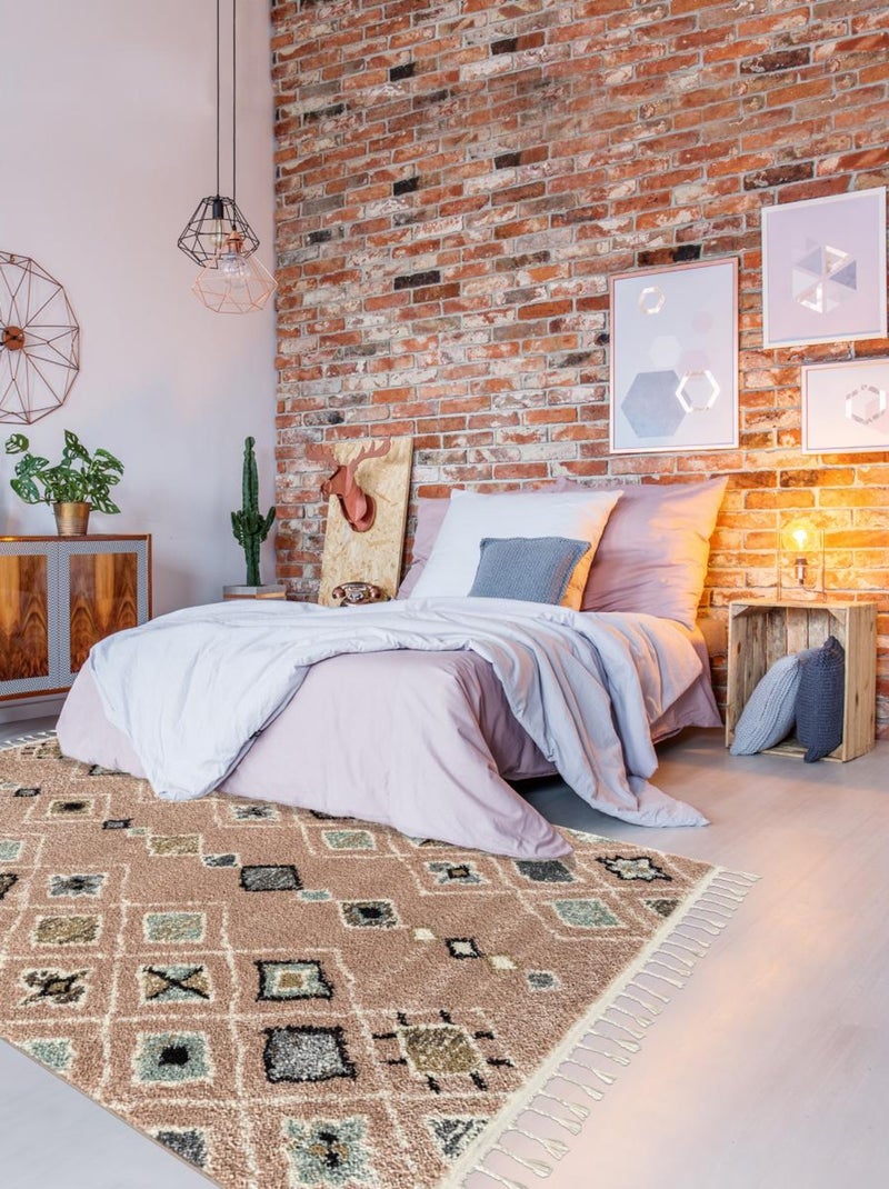 Tapis berbère tissé motif saharien PASTEL E Rose - Kiabi