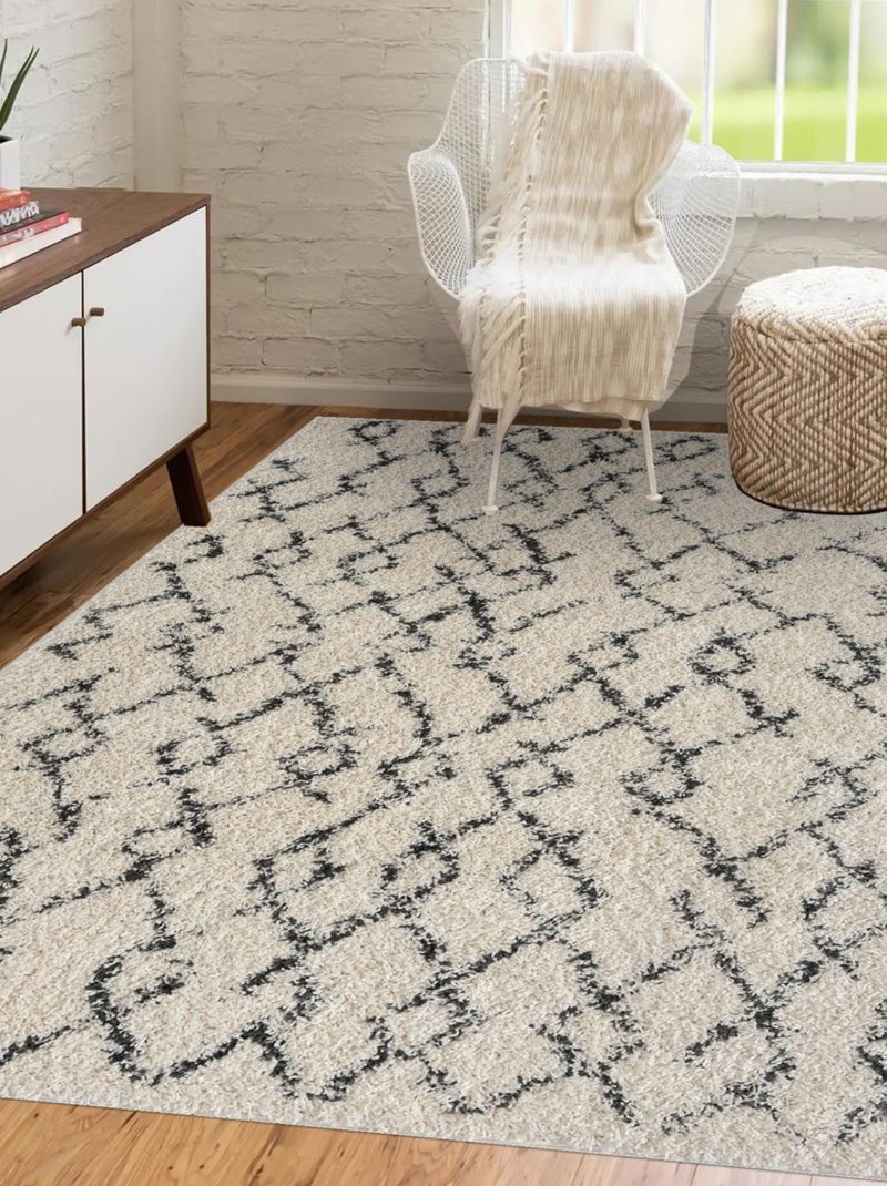 Tapis berbère tissé motifs ethno-chic BENYLE 2 Ecru - Kiabi