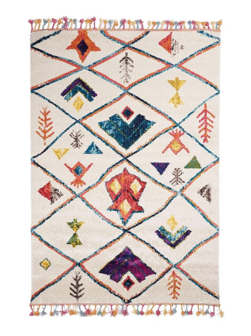 Tapis berbère tissé motifs tribaux LYN5 OURIKA C Blanc - Kiabi