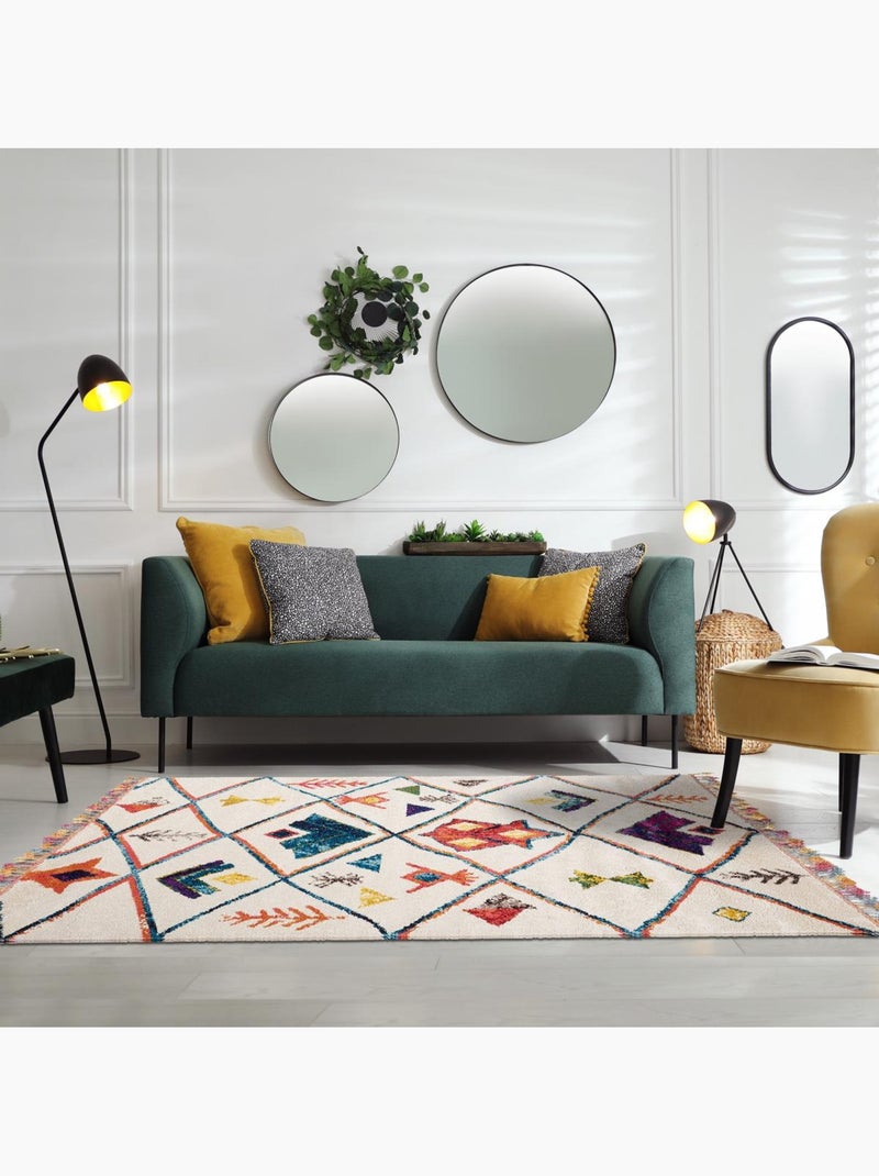 Tapis berbère tissé motifs tribaux LYN5 OURIKA C Blanc - Kiabi