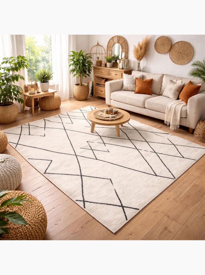 Tapis berbère tissé motifs tribaux NALADON Ecru - Kiabi