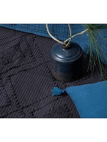 Tapis bouclette en coton Bleu fumé 'Deko&co'