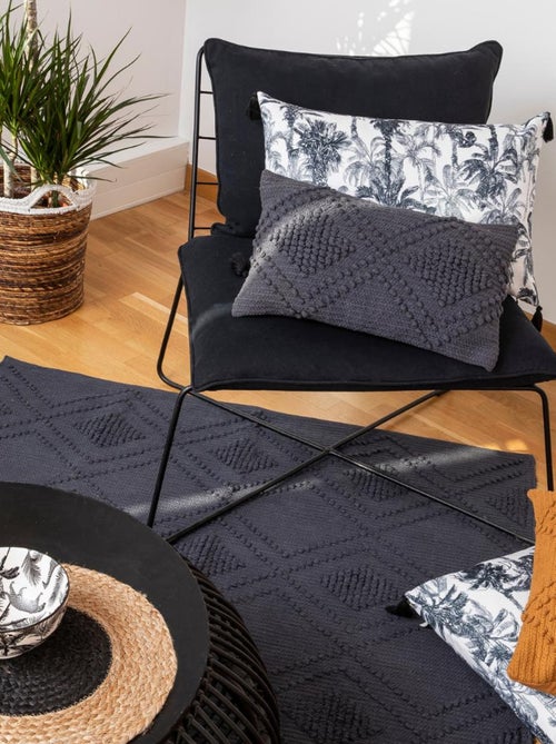 Tapis bouclette en coton Bleu fumé 'Deko&co' - Kiabi