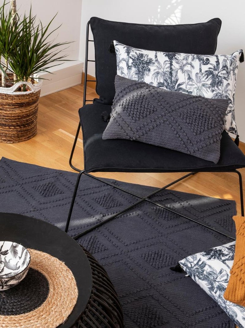 Tapis bouclette en coton Bleu fumé 'Deko&co' Bleu marine - Kiabi