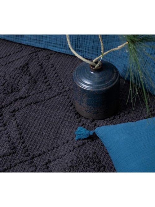 Tapis bouclette en coton Bleu fumé 'Deko&co' - Kiabi