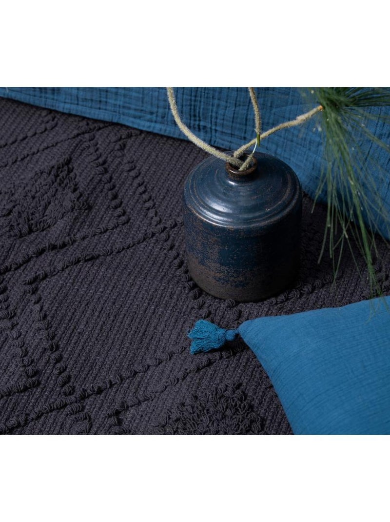 Tapis bouclette en coton Bleu fumé 'Deko&co' Bleu marine - Kiabi