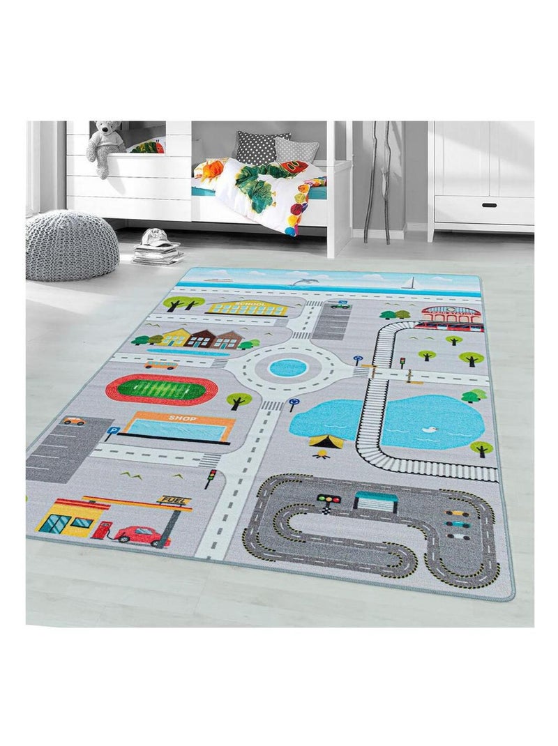 Tapis chambre bébé et enfant Road Gris - Kiabi
