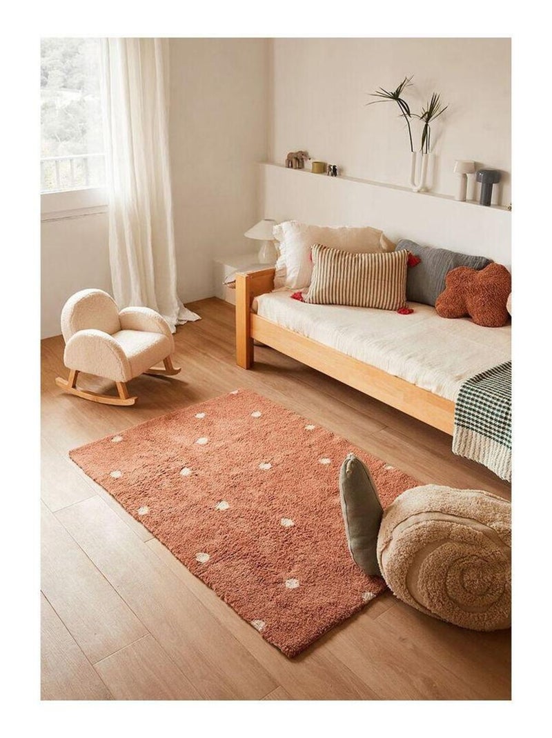Tapis chambre d'enfant lavable en machine coton Mini Dot Marron - Kiabi